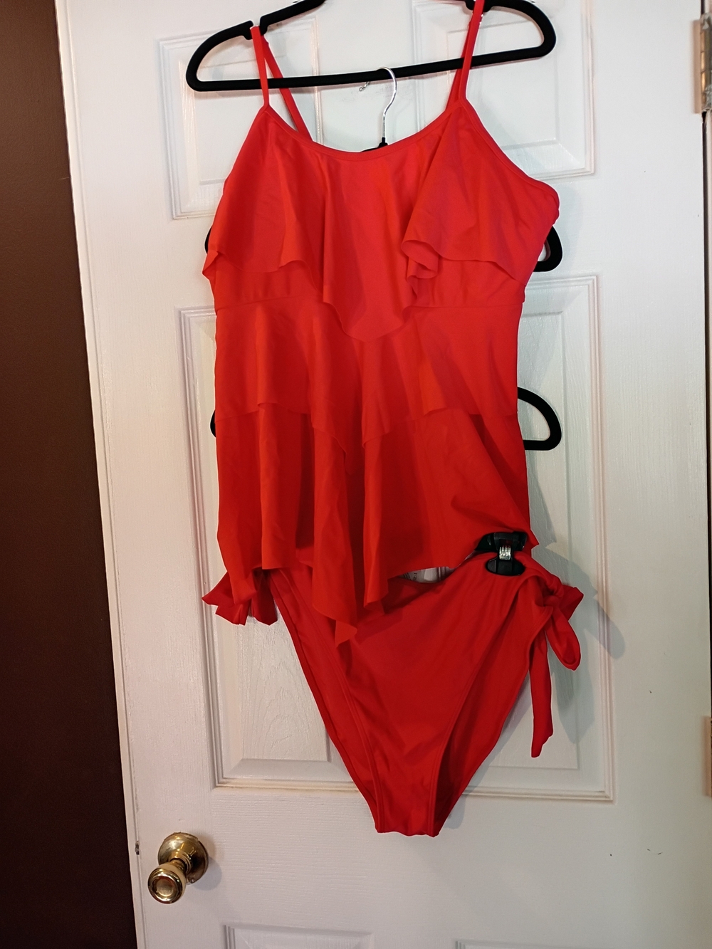 Size 2X Red Ruffled Two-Piece Swim Set